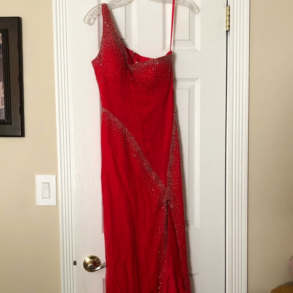Red/Silver Bead Evening Gown